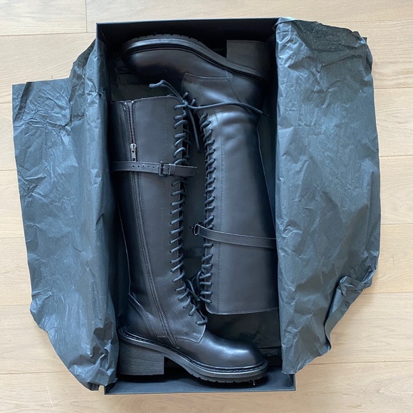 Ann Demeulemeester Shoes - Ann Demeulemeester Black Leather Lace Up Boots